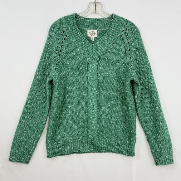 St Johns Bay Womens Green V Neck Long Sleeves Pullover Knit Sweater Size PM - Picture 1 of 16